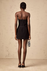 Millie Mini Dress Black Bow Puff Sleeveless Chi Bow & Pearl