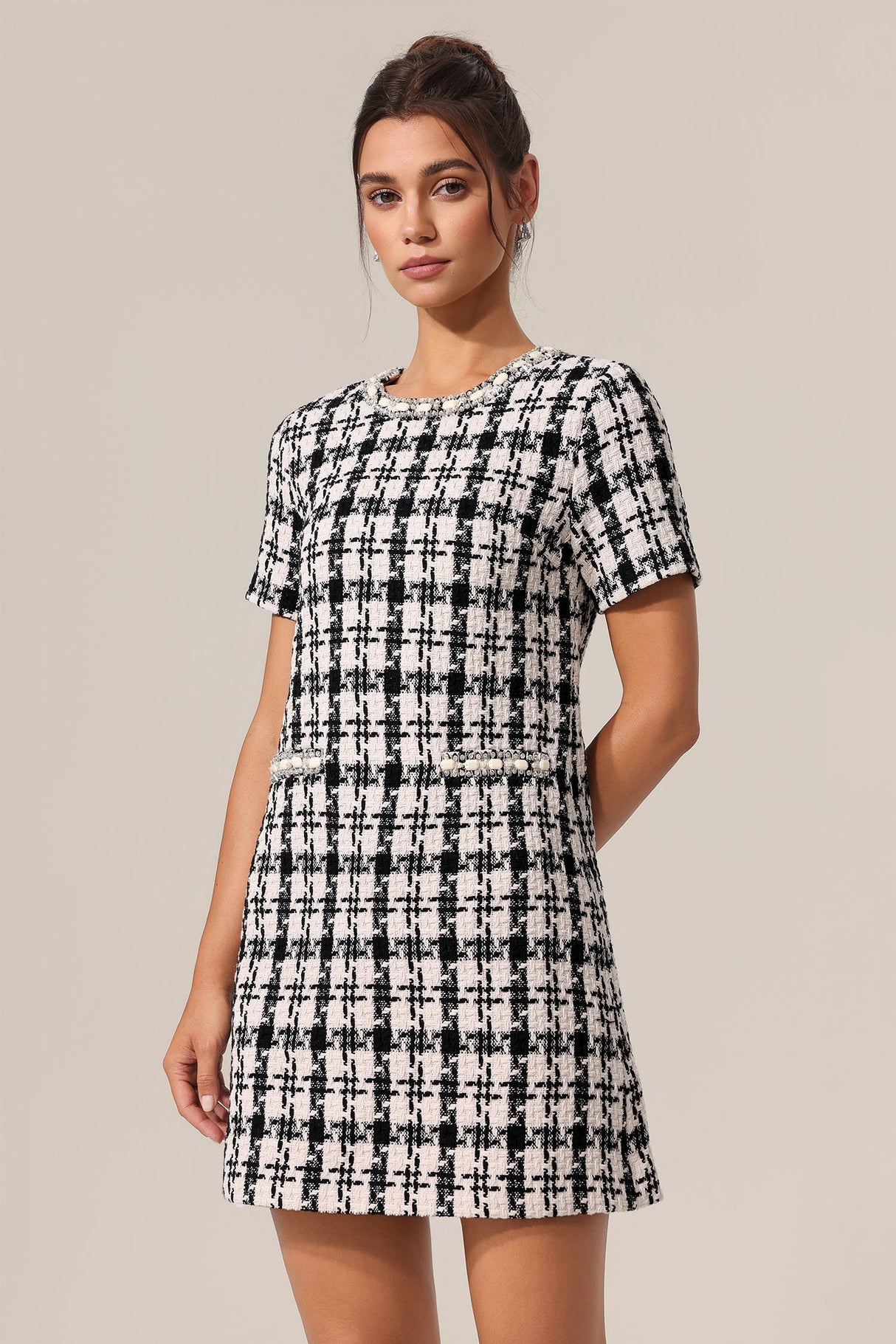 Miracle Black Check Pattern Mini Dress