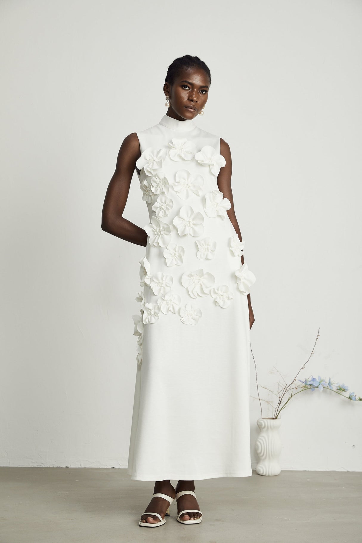 Miracle Maxi Dress - White - Bow - Tie Feature with Faux - Flower Embellishments