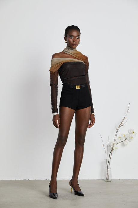 Miranda Black Belted Shorts with Gold - Tone Hardware
