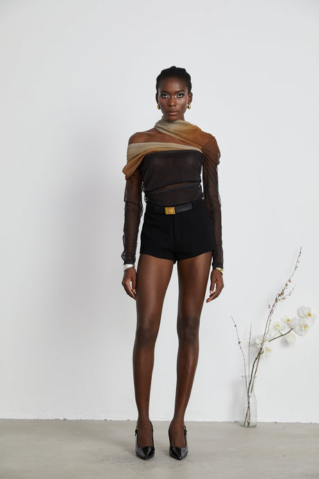 Miranda Black Belted Shorts with Gold - Tone Hardware