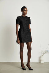 Miranda Mini Dress Black Floral Appliqu Crystal Embellishment