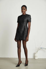 Miranda Mini Dress Black Floral Appliqu Crystal Embellishment