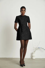 Miranda Mini Dress Black Floral Appliqu Crystal Embellishment