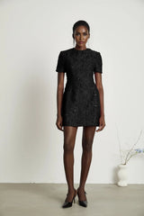 Miranda Mini Dress Black Floral Appliqu Crystal Embellishment