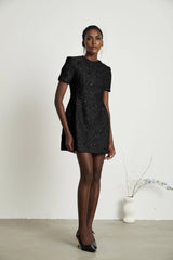 Miranda Mini Dress Black Floral Appliqu Crystal Embellishment