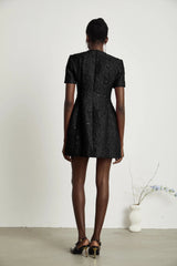 Miranda Mini Dress Black Floral Appliqu Crystal Embellishment