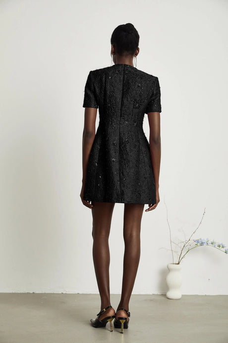 Miranda Mini Dress Black Floral Appliqu Crystal Embellishment