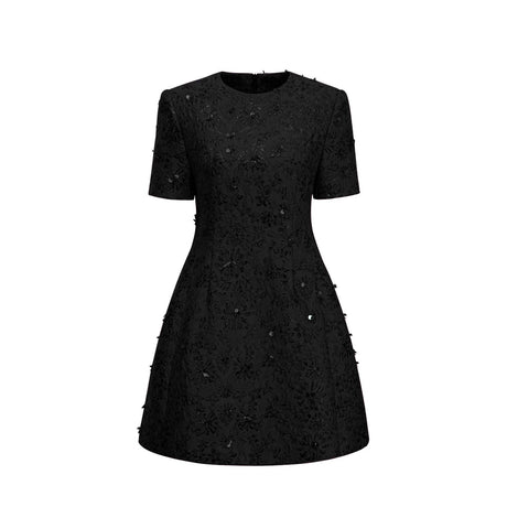 Miranda Mini Dress Black Floral Appliqu Crystal Embellishment