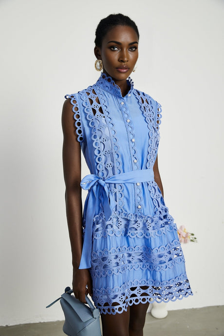 Mireille blue cutout belted mini dress