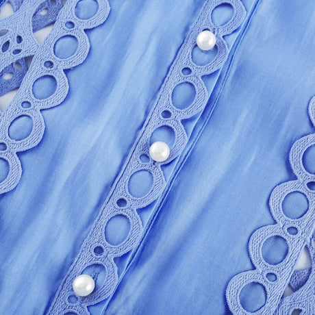 Mireille Blue Sleeveless Mini Dress With Lace Cut - Outs and Belted Waist