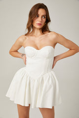 Mireille white bustier pleated mini dress