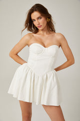 Mireille white bustier pleated mini dress