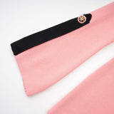 Mirella Long Sleeved Dress Pink & Black Lapel V - Neck Fitted Thigh
