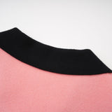 Mirella Long Sleeved Dress Pink & Black Lapel V - Neck Fitted Thigh