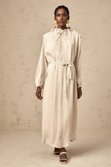 Mirella Midi Dress with Mock Neck and Ruffled Detailing