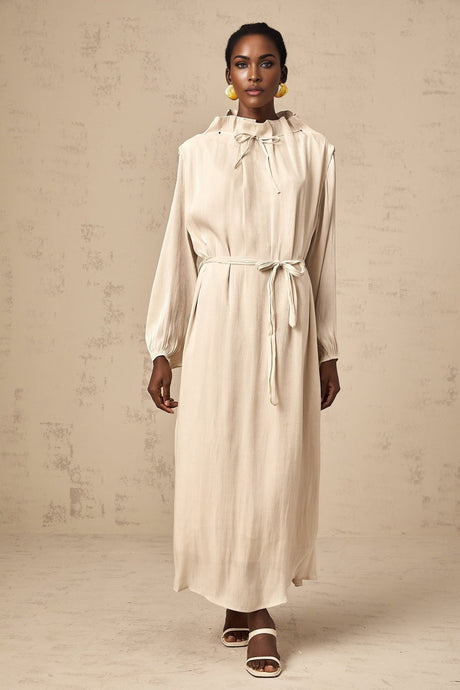 Mirella Midi Dress with Mock Neck and Ruffled Detailing