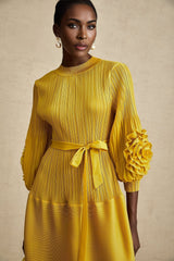 Mirella Midi Dress Yellow 3D Petal Ruffled Design