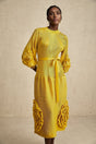 Mirella Midi Dress Yellow 3D Petal Ruffled Design