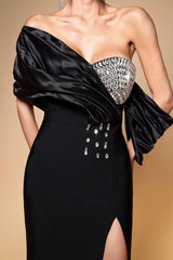 Miriam Black Rhinestone Off-Shoulder Evening Dress