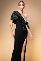 Miriam Black Rhinestone Off-Shoulder Evening Dress