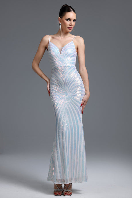 Miriana White Geometric Sequin Maxi Dress