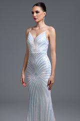 Miriana White Geometric Sequin Maxi Dress