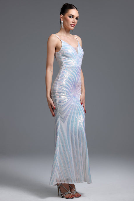Miriana White Geometric Sequin Maxi Dress