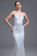 Miriana White Geometric Sequin Maxi Dress