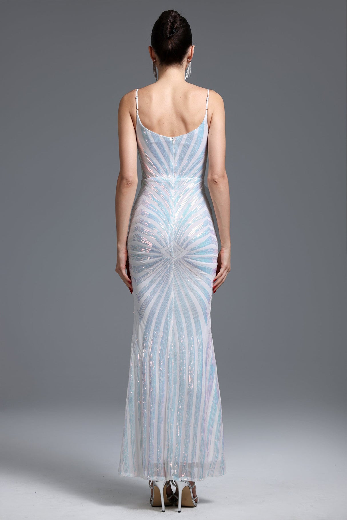 Miriana White Geometric Sequin Maxi Dress