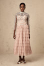 Monica Gown Pink Bead Tiered Sheer & Boned Crew Neck Ankle - Length