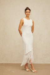 Monica Maxi Dress White Fringed Knit