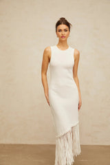 Monica Maxi Dress White Fringed Knit