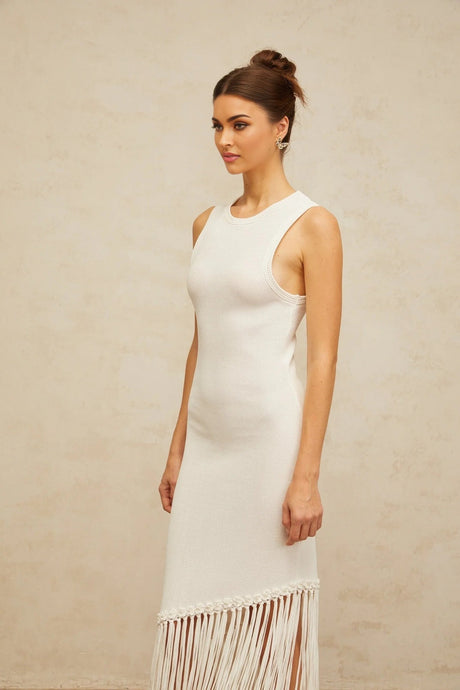 Monica Maxi Dress White Fringed Knit
