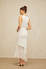 Monica Maxi Dress White Fringed Knit