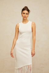 Monica Maxi Dress White Fringed Knit