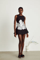 Monica Mini Dress Black Sequin Floral ALine Open Back
