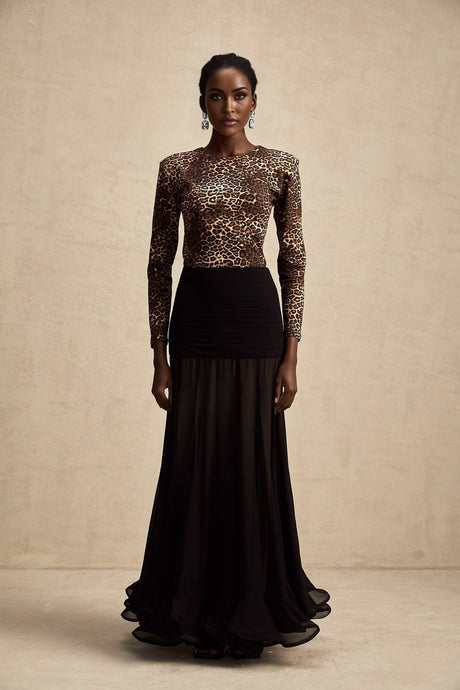 Morgan Bodysuit Brown Leopard Print Stretch Jersey