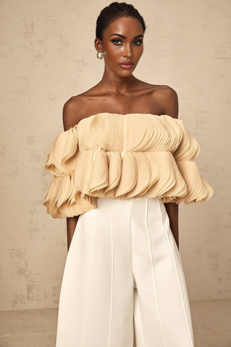 Morgan Cropped Top Off The Shoulder Shirred Panel