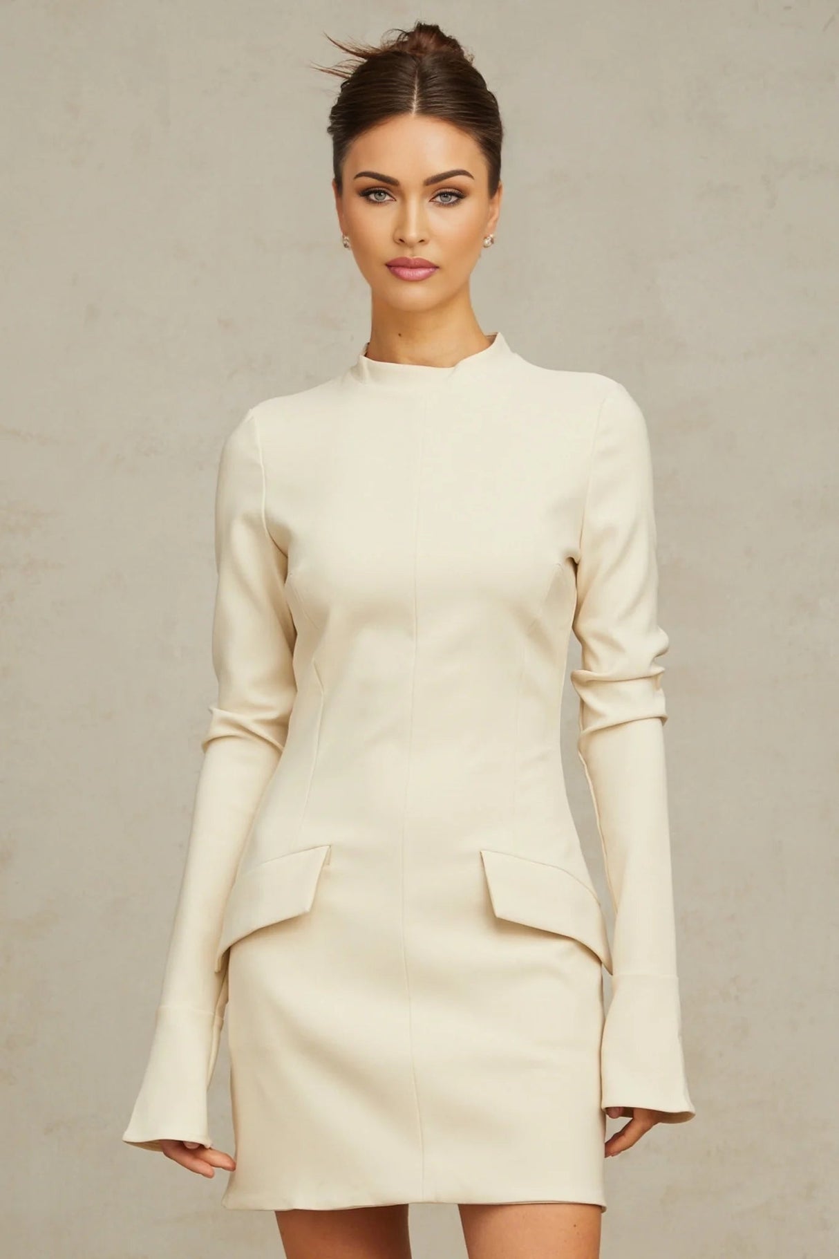 Morgan Mini Dress White Flared Cuffs Zip Fastening Thigh Length