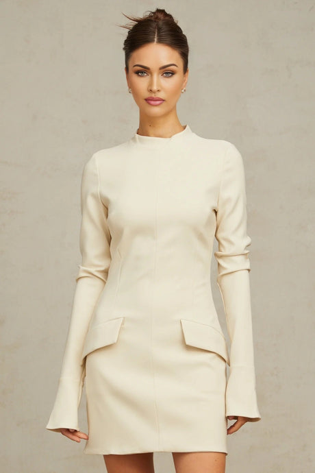 Morgan Mini Dress White Flared Cuffs Zip Fastening Thigh Length