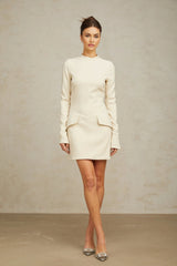 Morgan Mini Dress White Flared Cuffs Zip Fastening Thigh Length