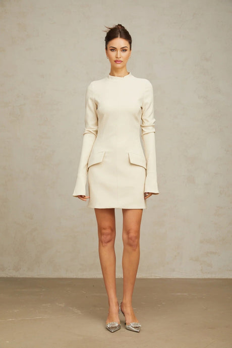 Morgan Mini Dress White Flared Cuffs Zip Fastening Thigh Length