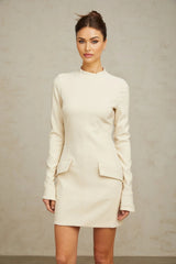 Morgan Mini Dress White Flared Cuffs Zip Fastening Thigh Length