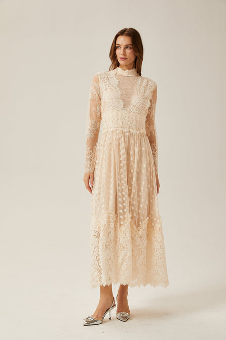 Morgan Polka - Dot Lace - Trim Midi Dress