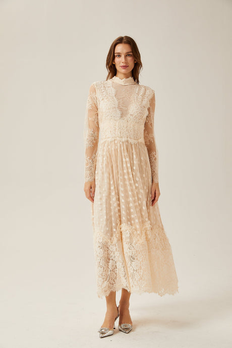 Morgan Polka - Dot Lace - Trim Midi Dress
