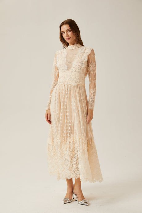 Morgan Polka - Dot Lace - Trim Midi Dress