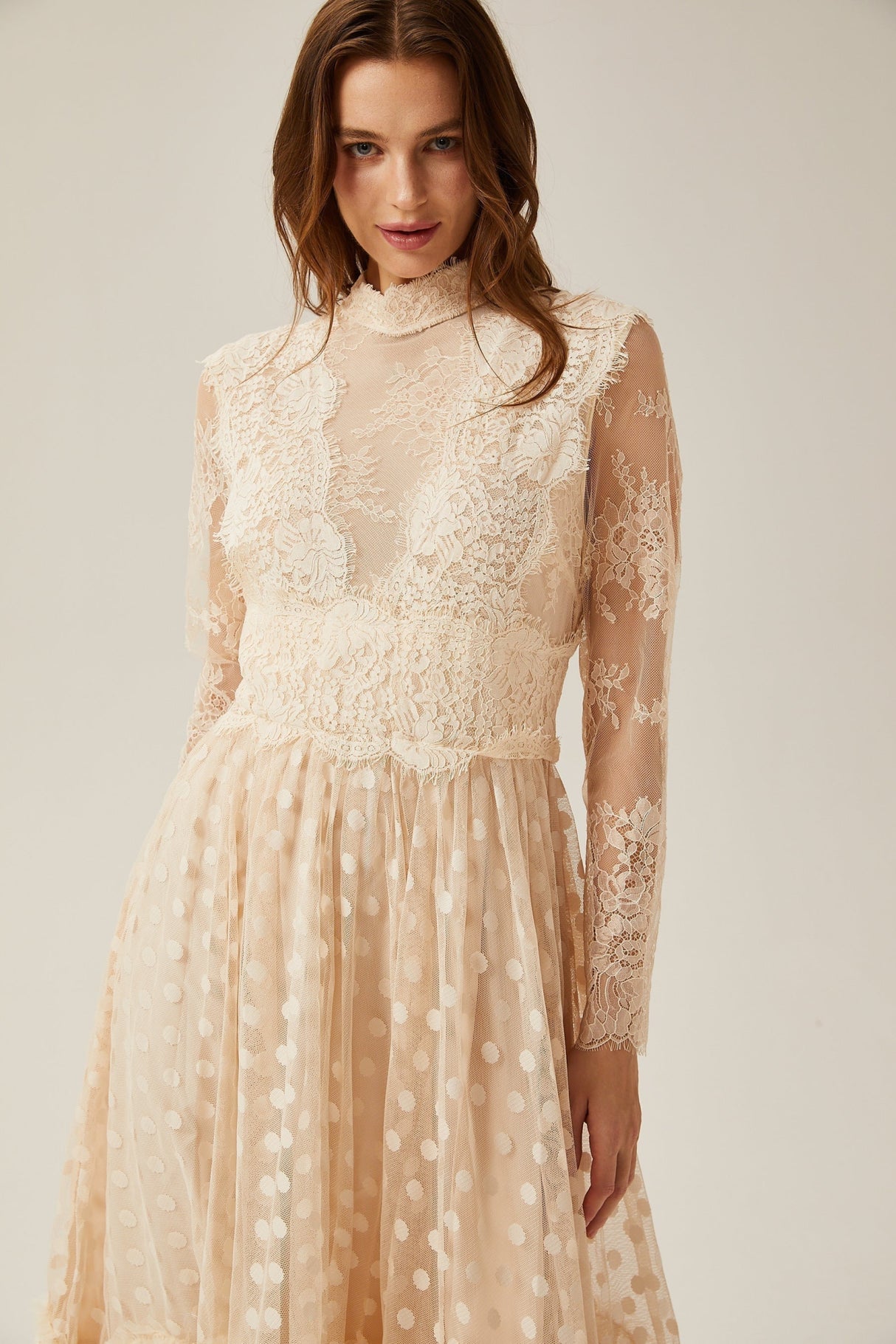 Morgan Polka - Dot Lace - Trim Midi Dress