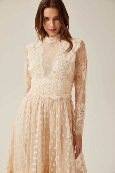 Morgan Polka - Dot Lace - Trim Midi Dress