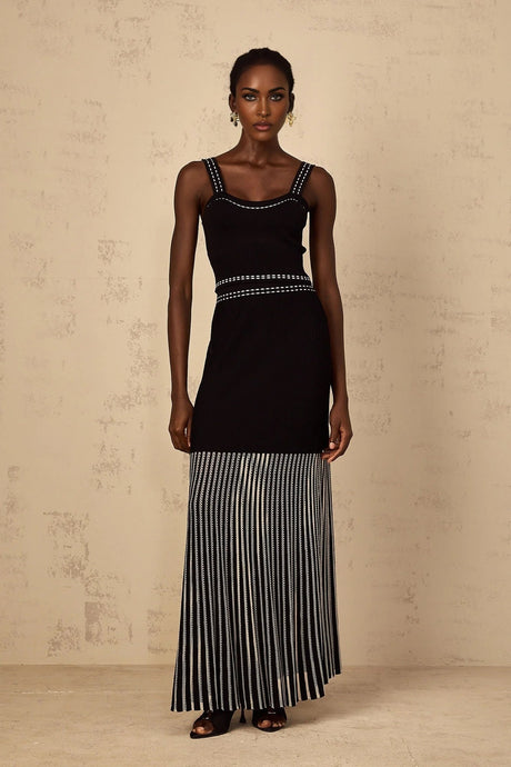 Morgan Top & Skirt Set with Striped Detail in Black